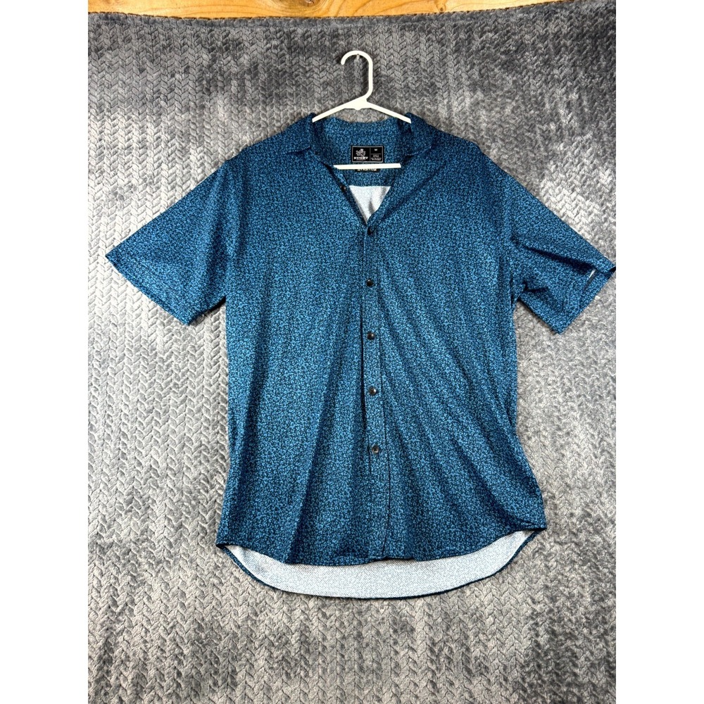 Rugby University Shirt Mens Medium Navy Floral Stretch Short‎ Sleeve Button Up